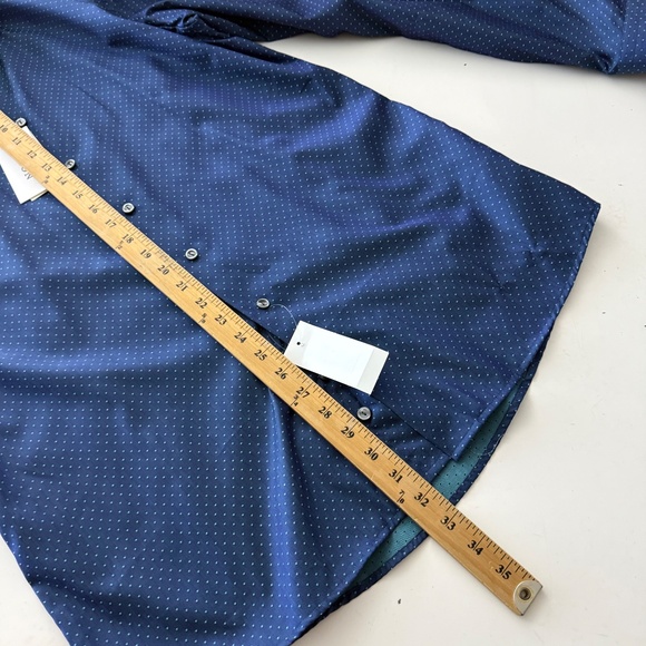 ETON Slim Fit Navy Blue Mint Green Polka Dot Button Up Dress Shirt Mens 17.5 NWT - Picture 10 of 11